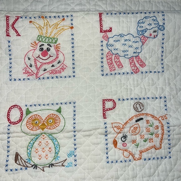 Vintage Cross-Stitch Alphabet Baby Quilt – 1970 – 38” x 56 - Picture 9 of 13